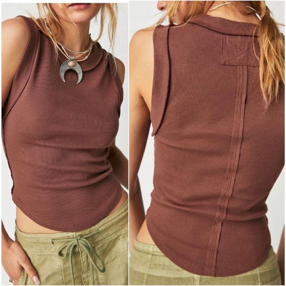 Free People X We The Free Kate Ribbed Stretch Tank Top brown Womens S NEW